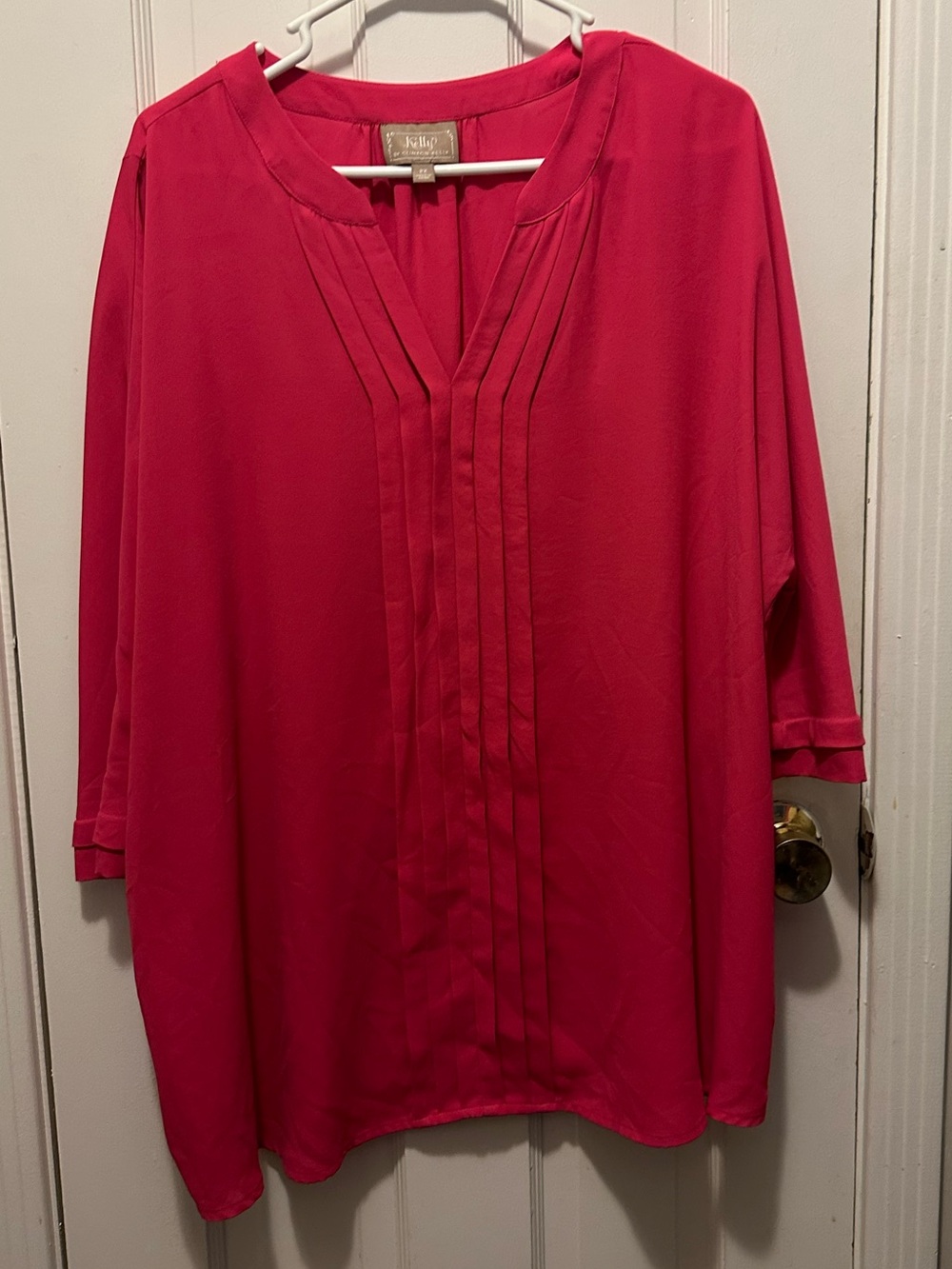 Kelly Bright Pink Pleated V-Neck Tunic by Clinton Kellly
